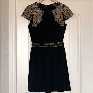 Black & Gold Embroidered Dress (Small)